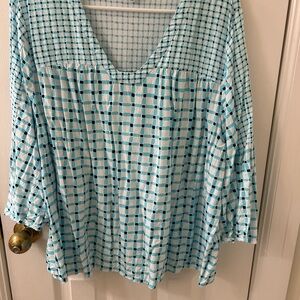 Crown & Ivy Teal and White Checkered Blouse